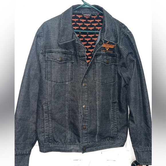 Harley Davidson Las Vegas denim jacket with orange lining - Picture 2 of 7